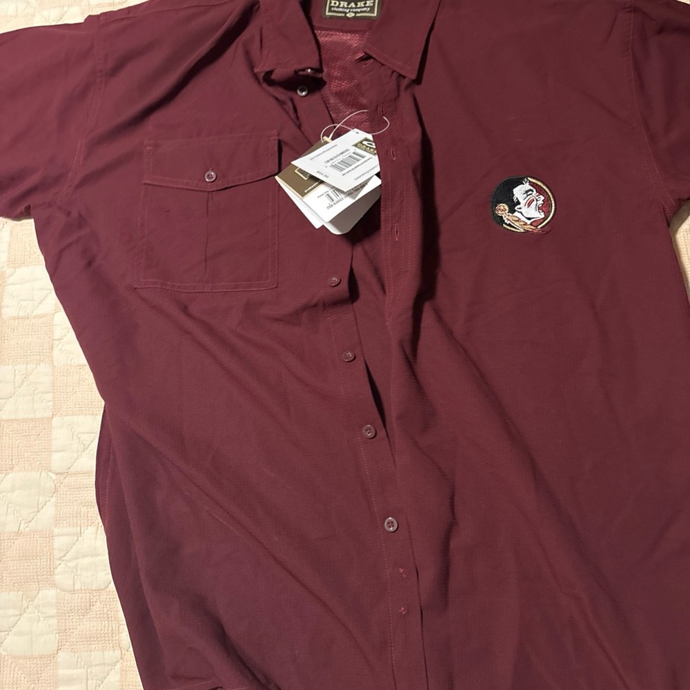 Drake Maroon Men's Shirt with Embroidered Logo Florida State NWT